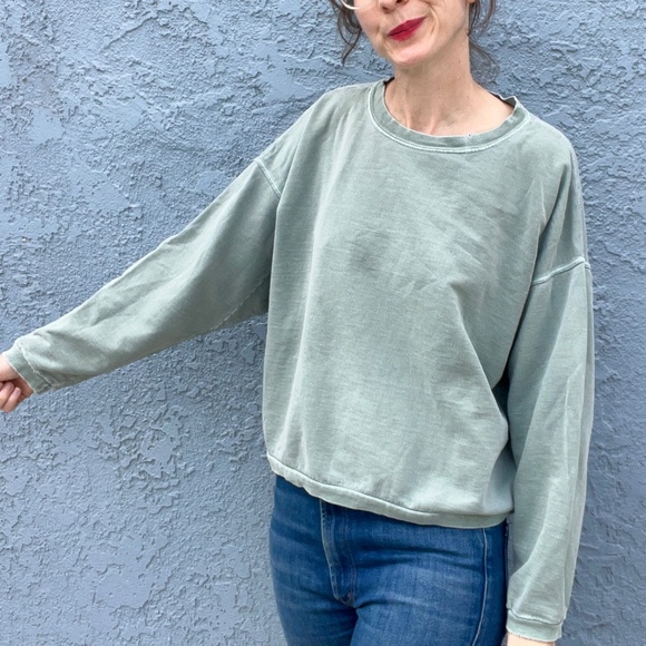 90s Distressed Sweatshirt boxy cut One Size Women's large Sage Green - Picture 7 of 11